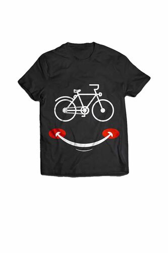 BikeStyle - BikeStyle Tshirt Özel Tasarım Gülen Yüz -Medum -Siyah