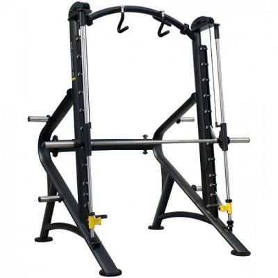 Hattrick Pro BK-22 Stairstep SquatT Rack With Aadjustable Safety Catch Counter Balanced Smith Machine W/Linear Bearing (Vertical)-With Stainless Catch