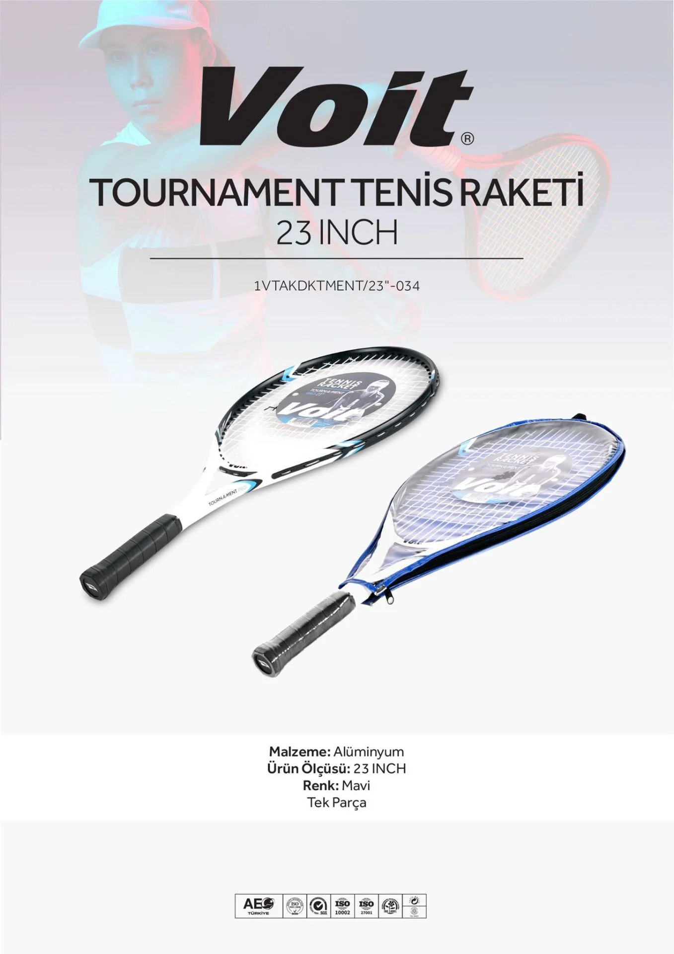 Voit - Voit Tournament Pro Tenis Raketi 23 Inch Mavi
