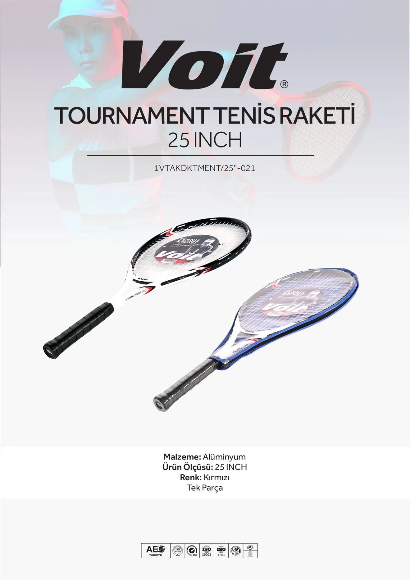 Voit Tournament Pro Tenis Raketi 25 Inch Kırmızı - Thumbnail